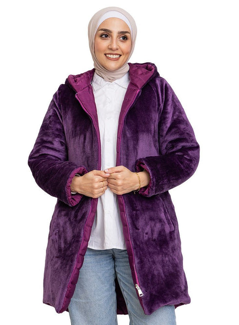 Purple Long Double Face Jacket - Khotwh